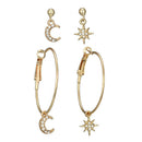 4X Bohemian Large Circle Earrings Ear Clip Crystal Moon Star Stud Jewelry JR