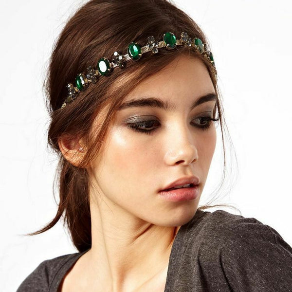 Womens Stunning Boho Crystal Elastic Head chain Hair Band Headband Headpiece
