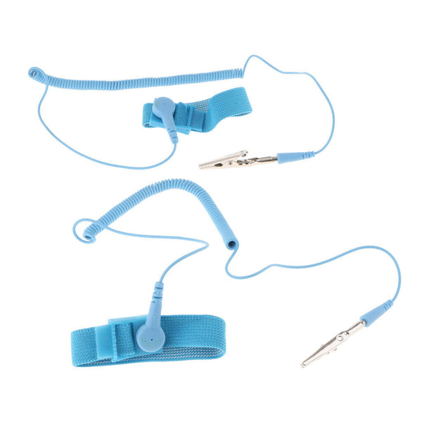 2Pcs Anti-Static Wrist Straps With Grounding Wire And Alligator Clip, Blue