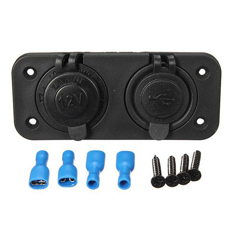 12V Dual USB Outlet Car ATV Charger Cigarette Lighter Socket Voltmeter Panel