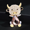 Fashion Enamel Cow Cartoon Crystal Brooch Pins Collar Badge Causal Party JeSEAU