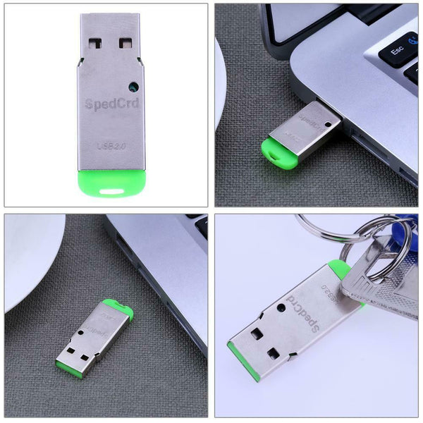 Mini Portable USB2.0 Port Metal Case Smart SD/TF Card for PC(Green)
