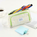 Simple Canvas Lattice Large Capacity Stationery Bag Cosmetic Package (C) A