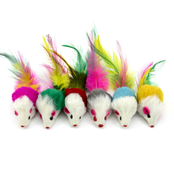 2PCS Cute Pet Cat Toys Faux Furry Mouse With Feather Tail Kitten Catching Toys
