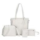 4pcs/Set Lichi Leather Tassels Women Tote Shoulder Clutch Card Bags (Beige)