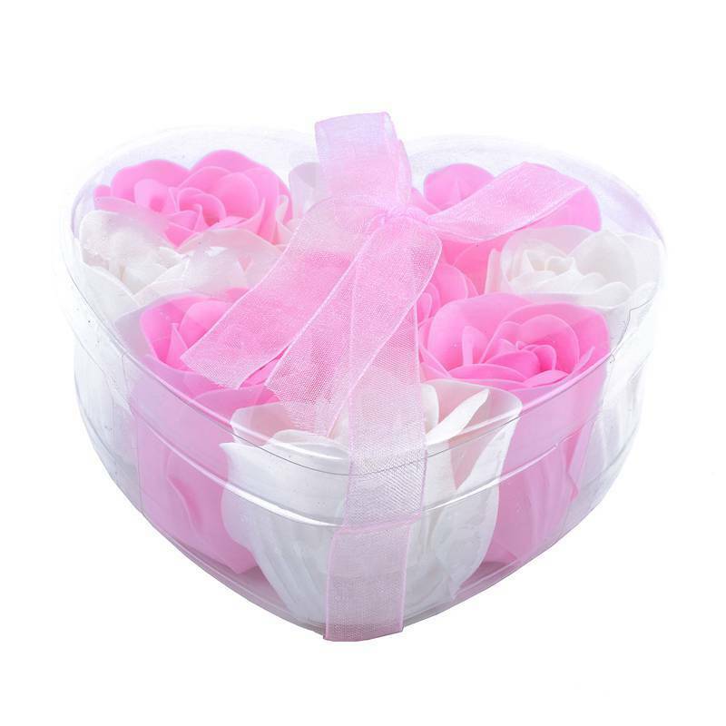 9Pcs Scented Rose Flower Petal Bath Body Soap Wedding Party Gift(Pink+White H6F1