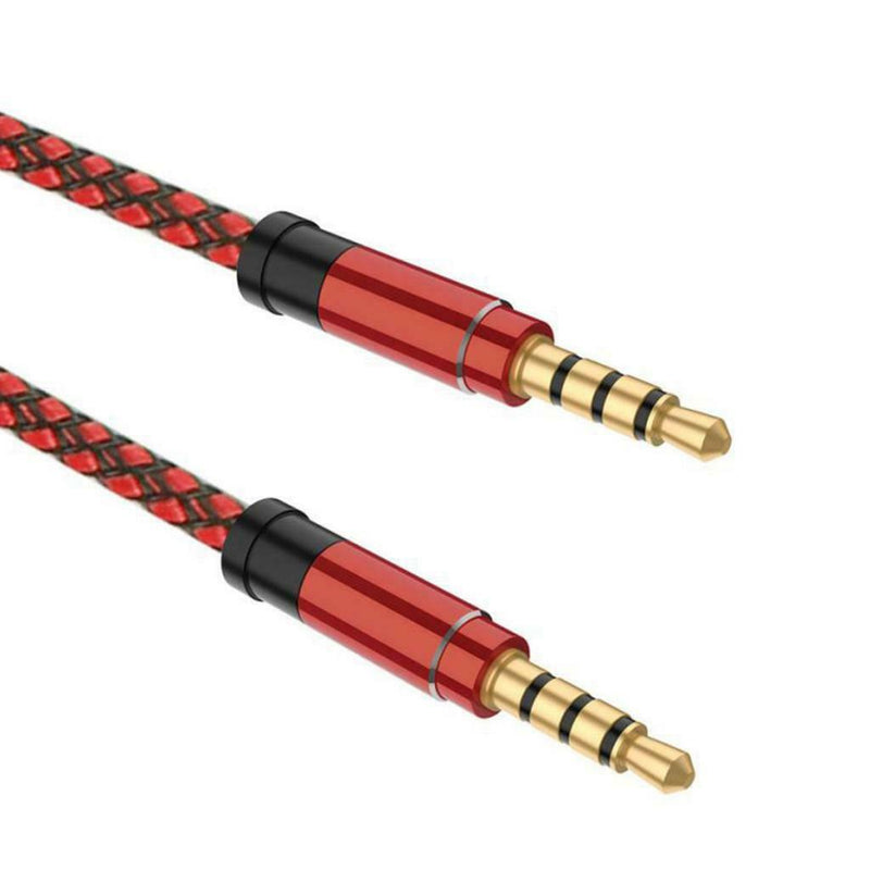 1.5M Red Nylon Braid 3.5mm Plug Male To Male Aux Extension Cable For Phone