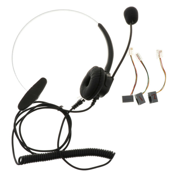 2 Pack Hands-Free Call Center Noise Cancelling Corded Monaural Headset Headphone