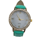 Fashion Women's Diamond Leather Analog Quartz Wrist Watches Color: Green S4Y3
