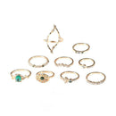9pcs/Set Fashion Turquoise Ring Retro Rhinestone Knuckle Rings Jewelry Gift