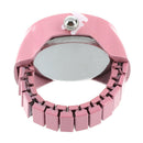 Girl Pink Alloy Quartz Pocket Finger Ring Watch Rhinestone Round Dial Y6X1