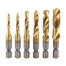 6 PCS M3-M10 1/4" Composite Hex Shank HSS Metric Screw Thread Tap Drill Bits Set