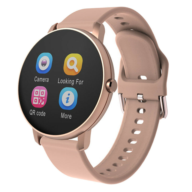 Smart Watch Waterproof Heart Rate Monitor Sports Wristwatch Golden Leather
