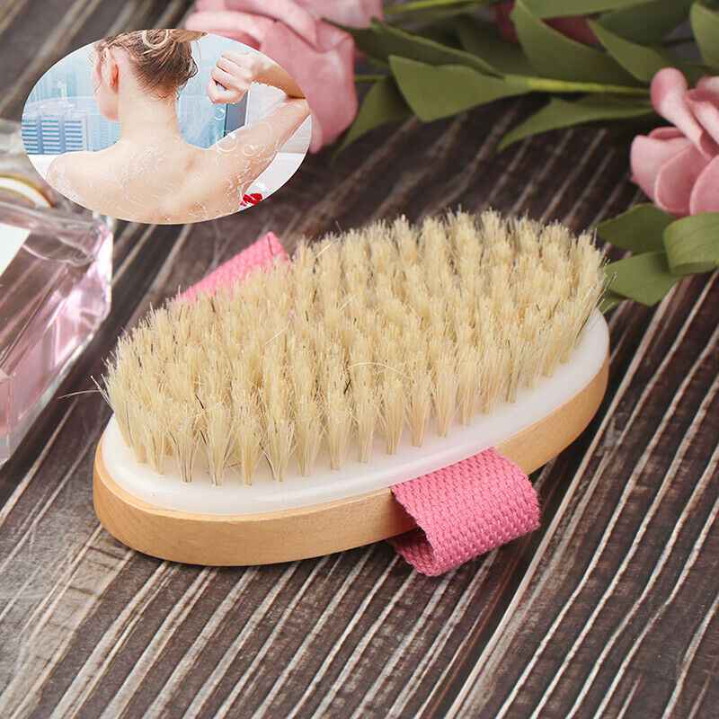 Natural Bristle Shower Body Brush Spa Bath Back Wooden Scrubber without Han  Bj