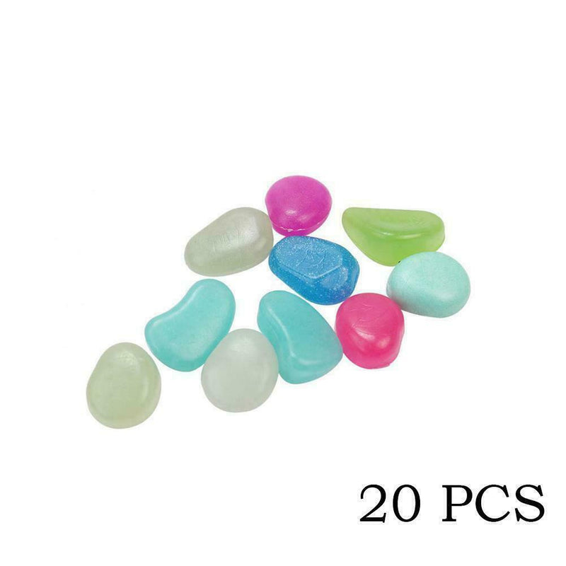 20pcs Colorful Glow in The Dark Luminous Stones Fish Aquarium Pebbles Tank B6Q4