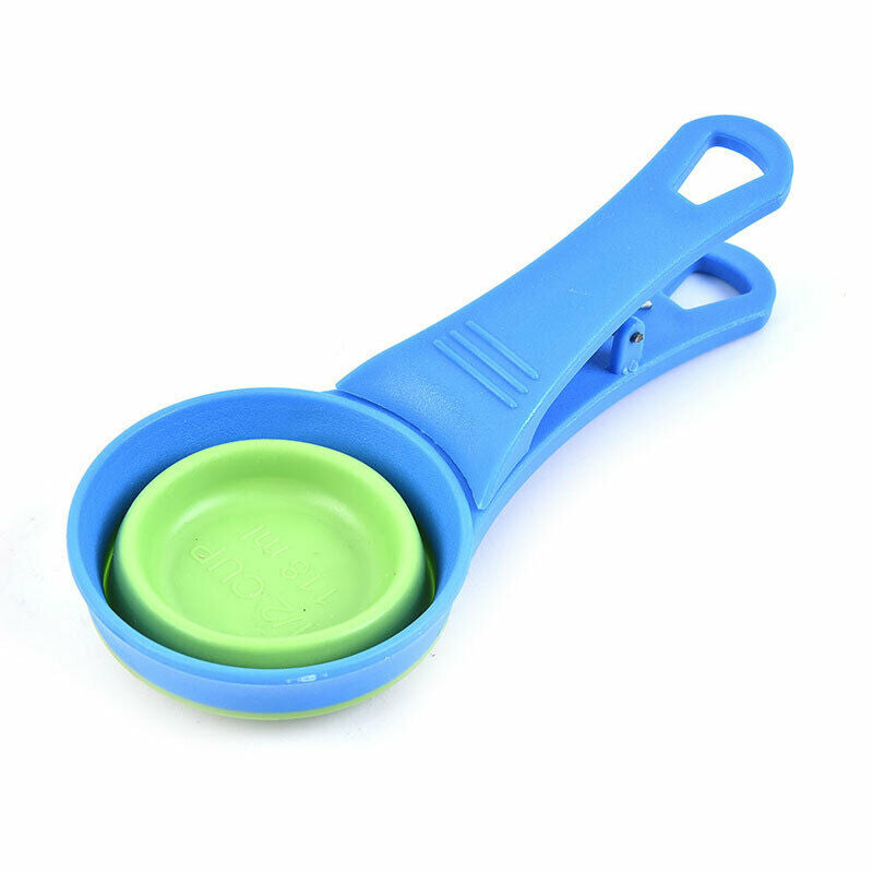 1Pc Collapsible Pet Scoop Silicone Measuring Cups Sealing Clip 2 in 1 ScoopSEAU