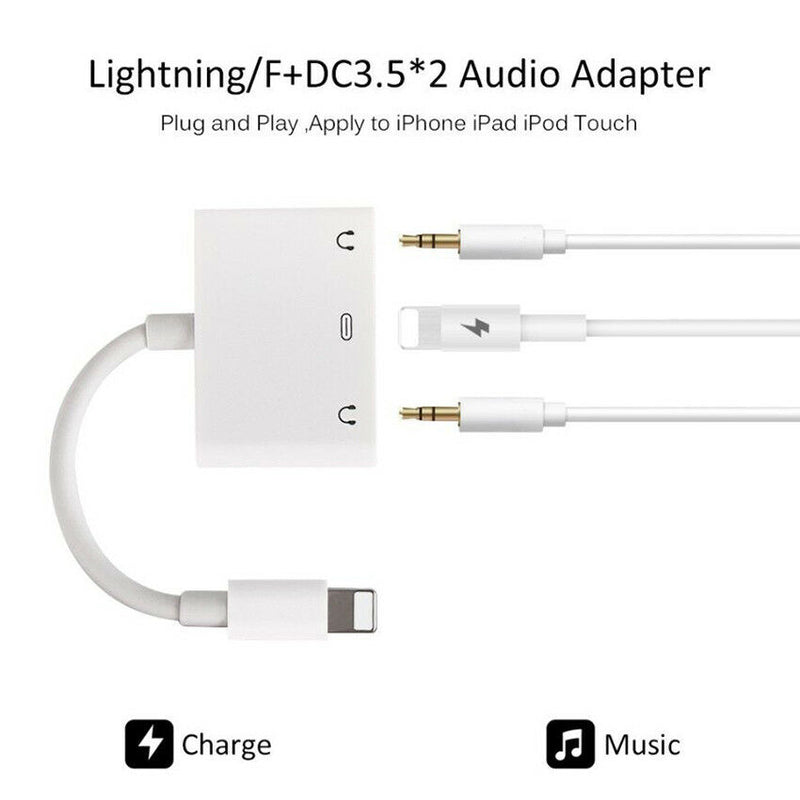 3in1 Dual Audio earphone Adapter Charging Splitter Cable for iPhone7,7 Plus,8 X
