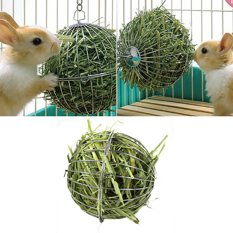 1pc Stainless steel rabbit feeder ball animal bunny hay grass shelf rack toy3c
