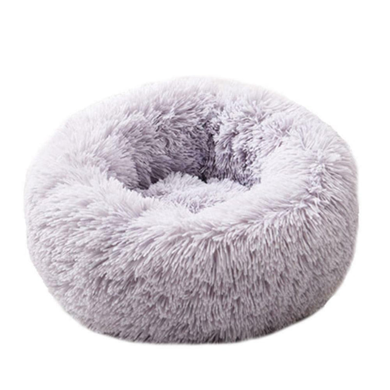 Round Soft Dog Bed Plush Kennel Nest Velvet Folding Pet Mat (Grey XS) A