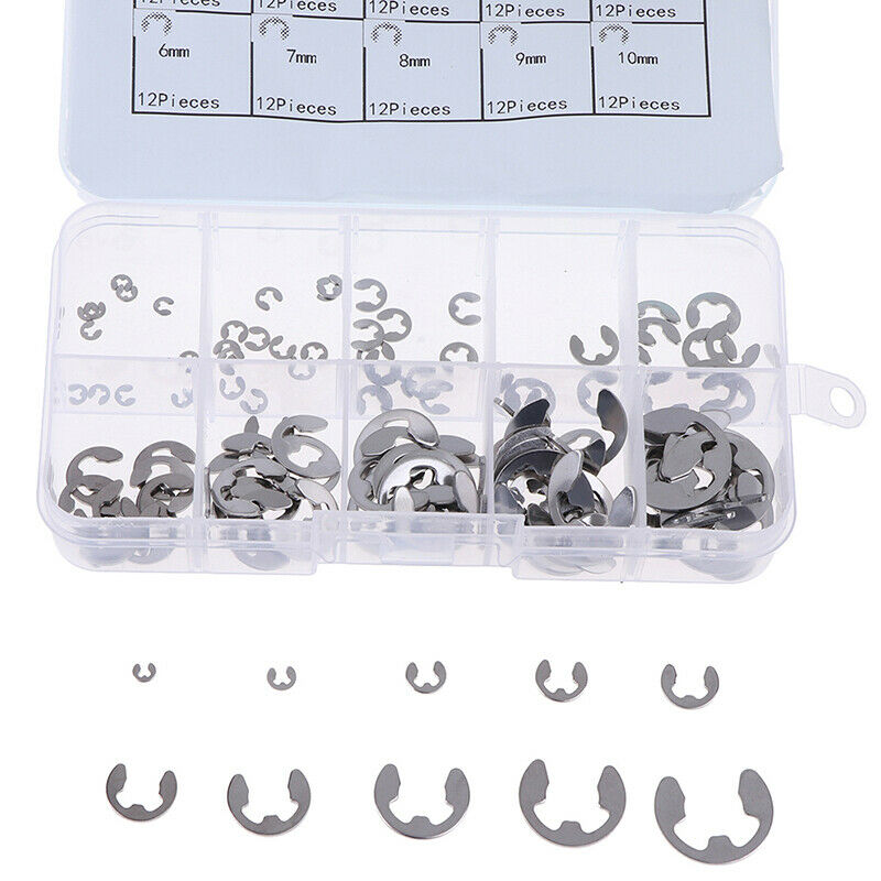 120Pcs/Box 304 Stainless Steel E-Clip Retaining Circlip Assortment Kit M1.5~ Gw