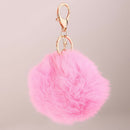 Artificial Rabbit Fur ball Pompon Keyring - Pink