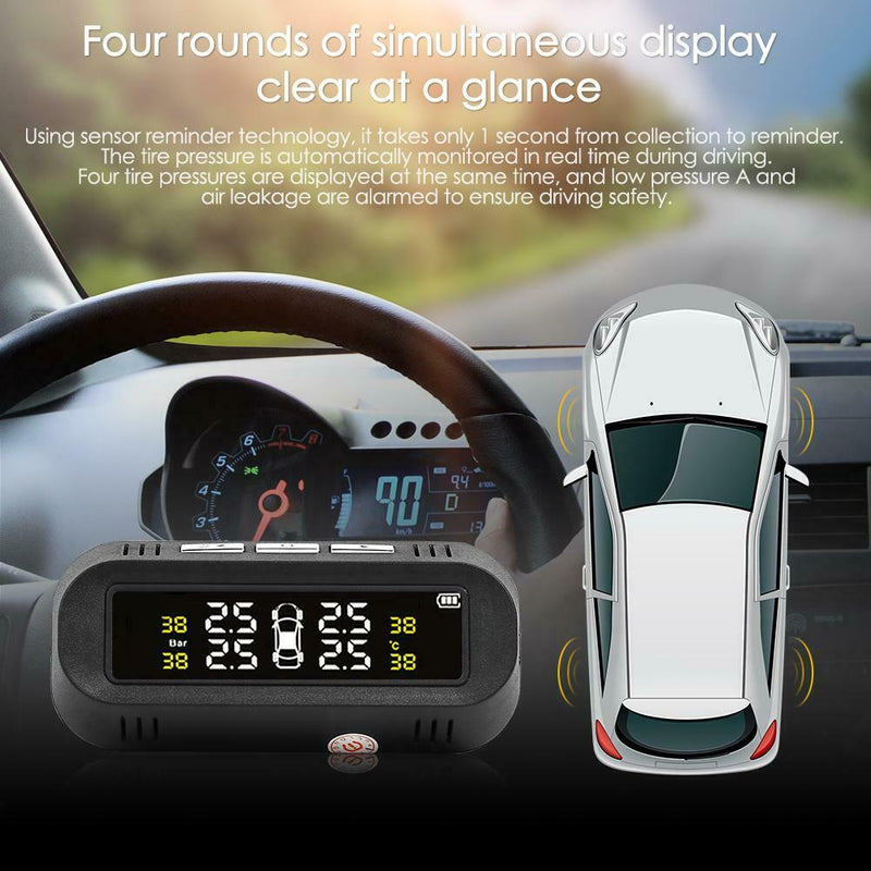 USB+Solar Wireless Car TPMS Tire Pressure Monitor System LCD w/4External