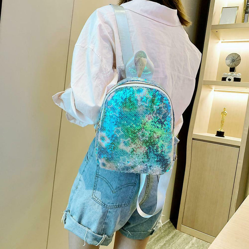 Sequins Women Travel Backpack Bling PU Leather Multicolor School Bag (3) A