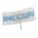 Satin Lace Crystal Flower Wedding Bridal  Garter Accessory Blue