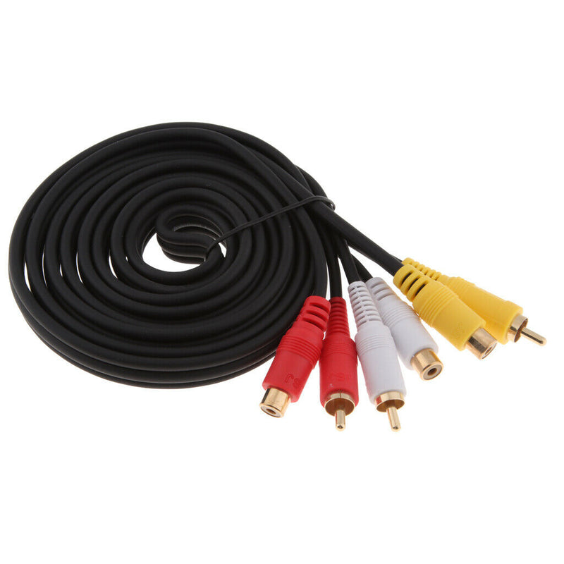 3 RCA Male To 3 RCA Female Audio Video Extension Cable For VCR, DVD Player