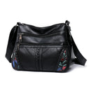 Women Flower Printed Crossbody Bag Multi Pocket Soft PU Shoulder Handbags