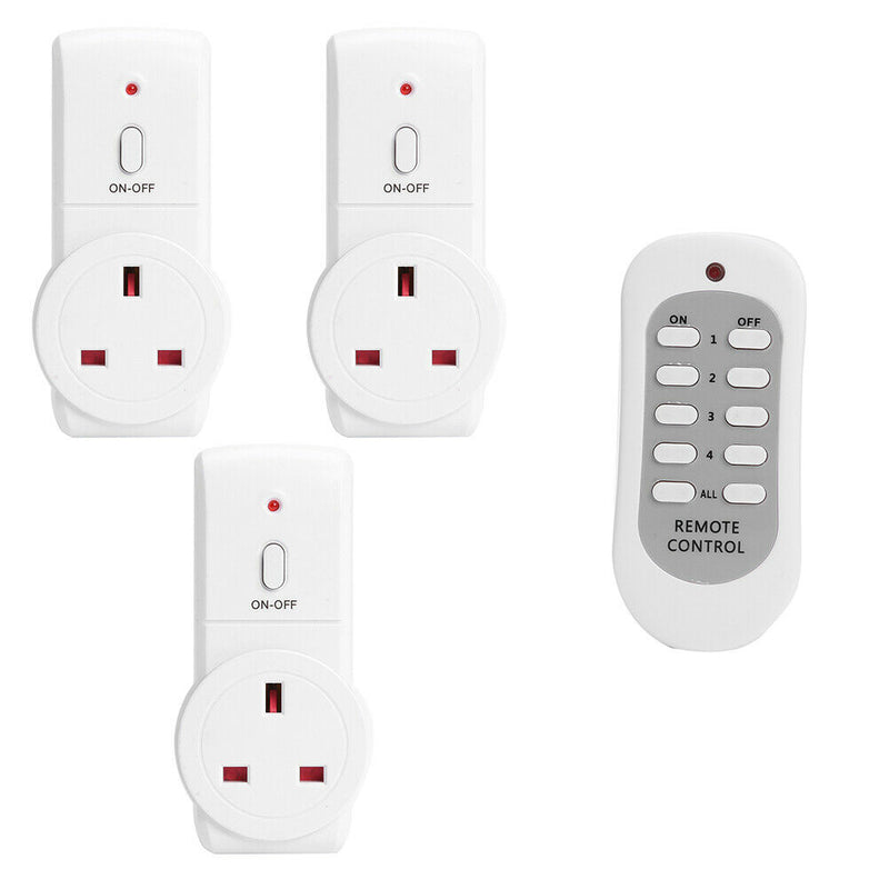 3pcs UK Plug Power Outlet Light Switch Socket+1pc Wireless Remote Control