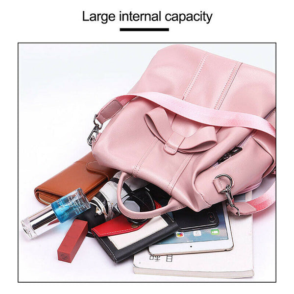 Women'S Shoulder Backpack Soft Leather Sweet Lady Bow Casual Travel Backpac U5E6