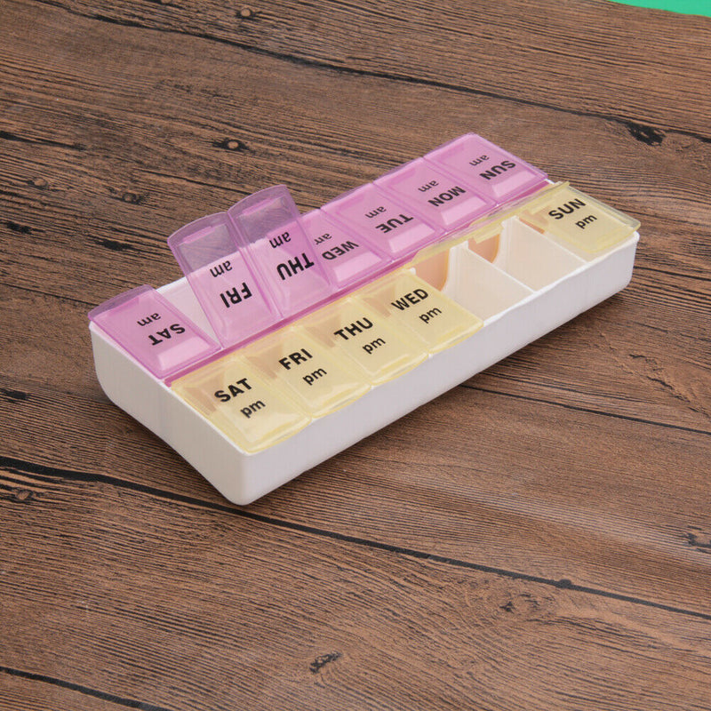 7 Day 14 Slots Pill Storage Box Weekly Medicine Organizer AM/PM Detach Case A