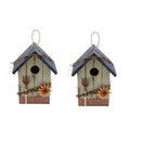 2 Pcs Decorative Bird House with Flower, Jute Cord, Ladybug, Hanging Garden