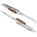 2X(2 X Self Locking Closing Tweezers Straight Curved Tweezer Anvil Wood Gri