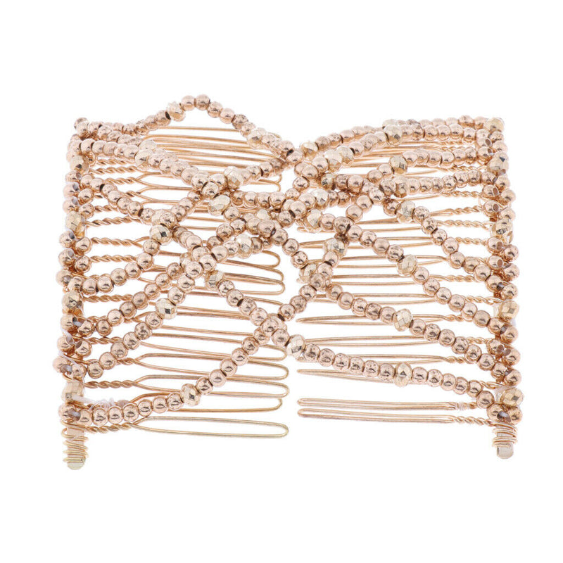 2 Pcs Double Hair Comb With Elastic Bead Chains For Women