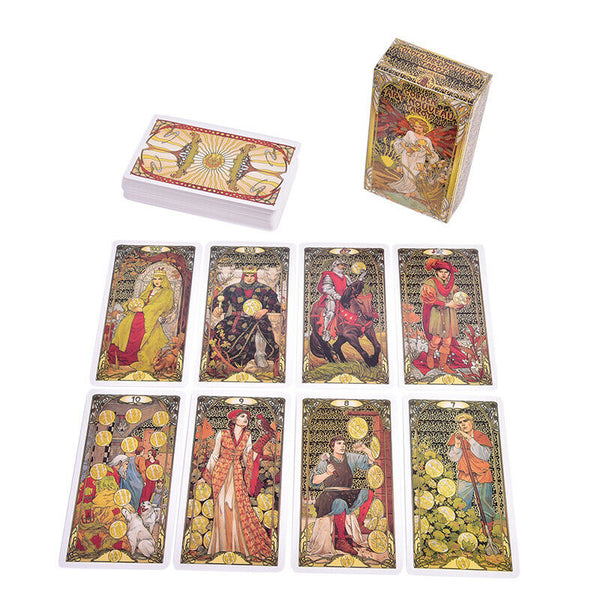 Golden Art Nouveau Tarot Deck 78 Cards for Beginners Classic Art Nouveau Sty Hn