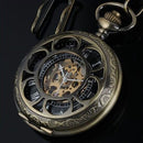 Classic Steampunk Mechanical Style Skeleton Steel Black Pocket Watch Gift Box