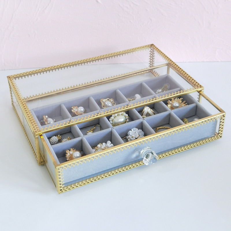 Glass Lidded Jewelry Box Bracelet Keepsake Decorative Display Tray Clear Box