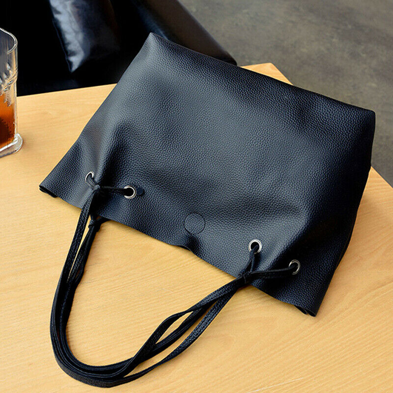 Women Handbags Purse Shoulder Bags Casual Tassel Tote 4Pcs Bags(Black) J1A6