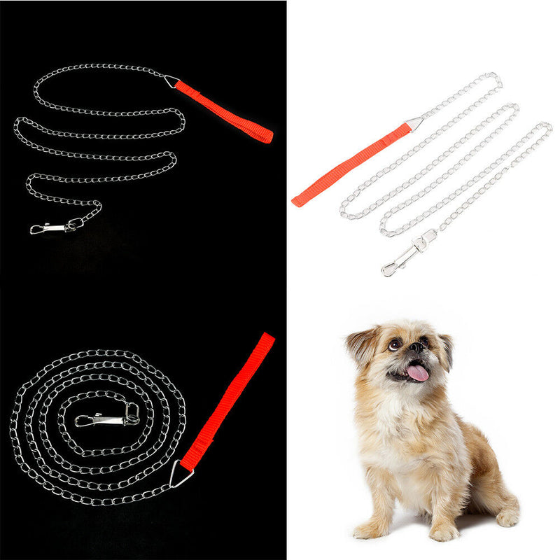 heavyduty metal chain dog puppy walking lead leash clip with red nylon handle M&