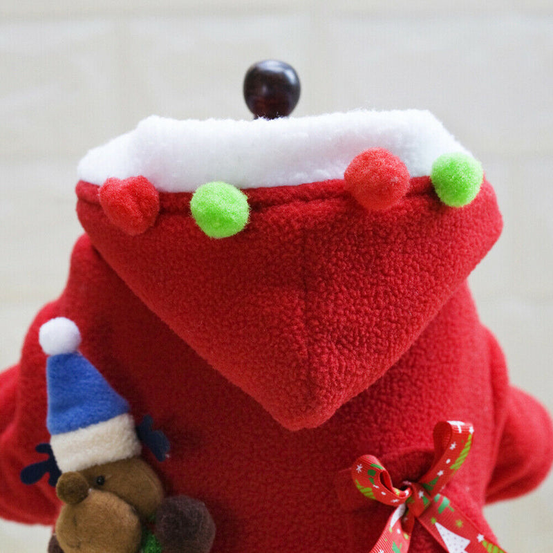 Pet Dog Christmas Costume Santa Claus Hoodie Coat Winter Warm Clothes (M)
