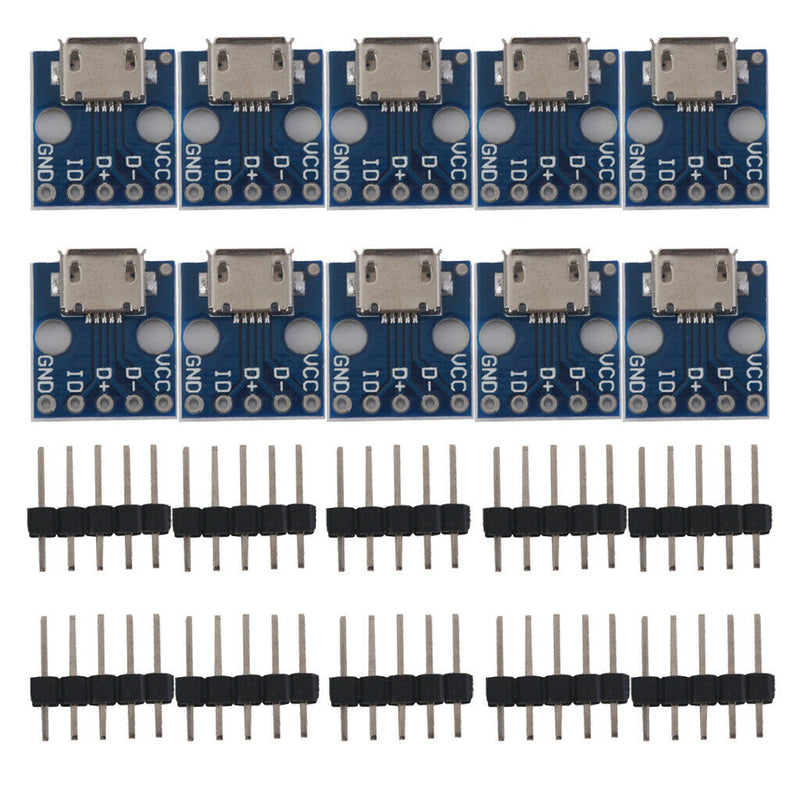 20Pcs 5 Pins Connector MICRO USB to DIP Pin Pitch PCB Converter Pinboard