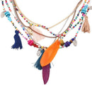 Elegant Women's Ethnic Style Feathers Tassels Beads Multi-layer Chain Neckl