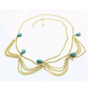 Headband Turban Headband For Lady Golden Chain Turquoise Metal Fashionable