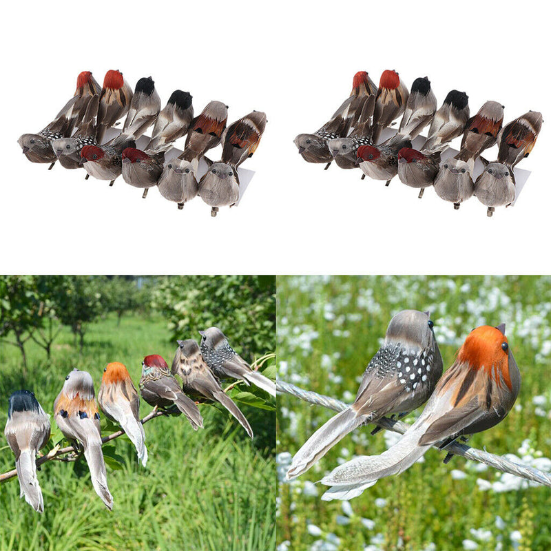 24Pcs Artificial Bird Feathered Realistic Sparrow Home Garden Decor Ornament