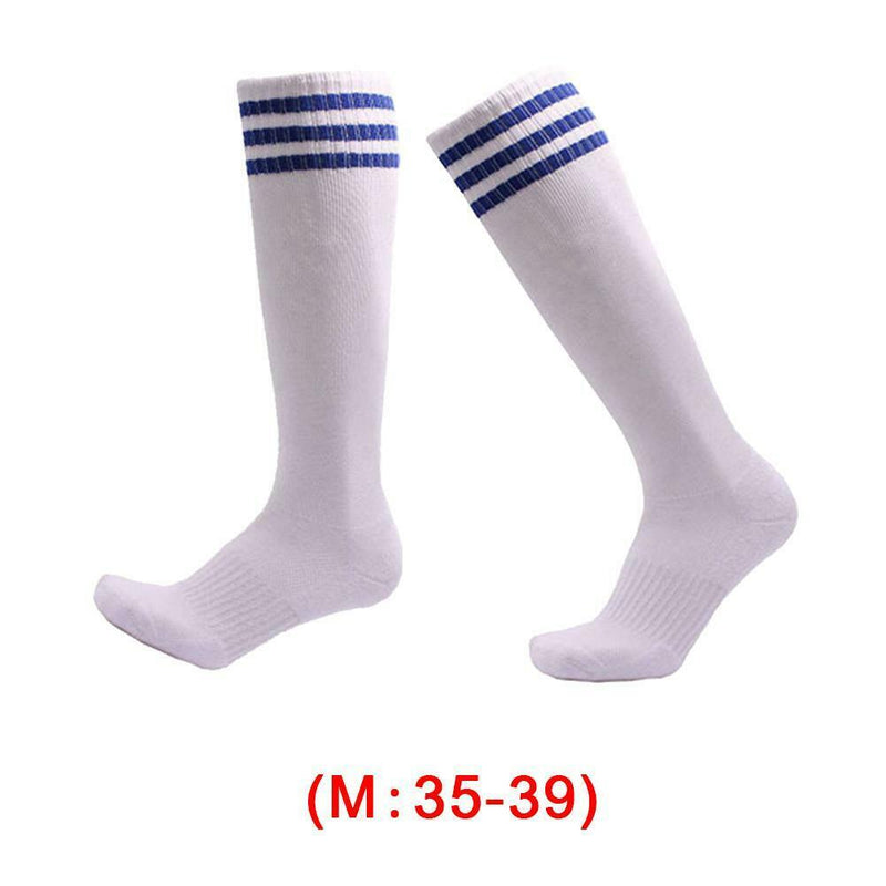 Anti-slip Sports Socks Stripe Men Basketball Calf Length Socks (White M) A