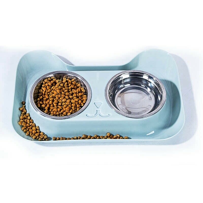 Double Dog Bowl Universal Pet Feeder Teddy Food Bowl Stainless Steel Cat Do