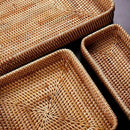Set Of 3 Handmade Rattan Rectangle Serving Tray Wicker Serving Organizer Ta