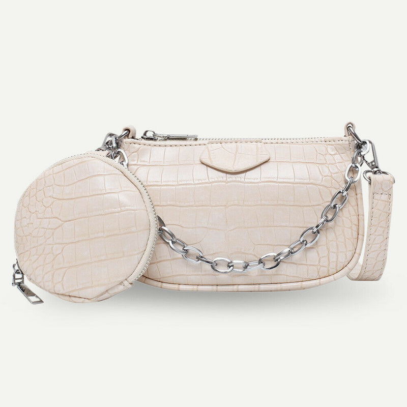 Alligator Leather Handbag Purse Women Sling Crossbody Shoulder Bag (Beige)